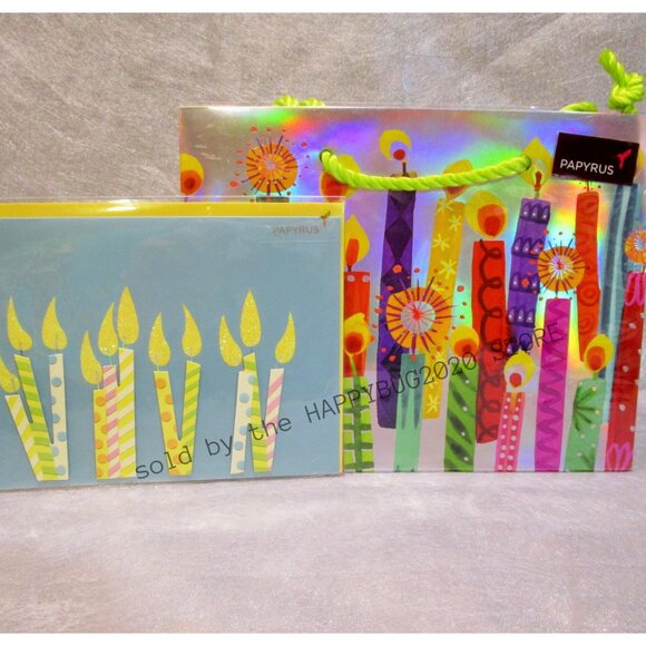Papyrus HAPPY BIRTHDAY GREETING CARD-GIFT BAG Set-Die cut glitter candles-NEW - Picture 2 of 10
